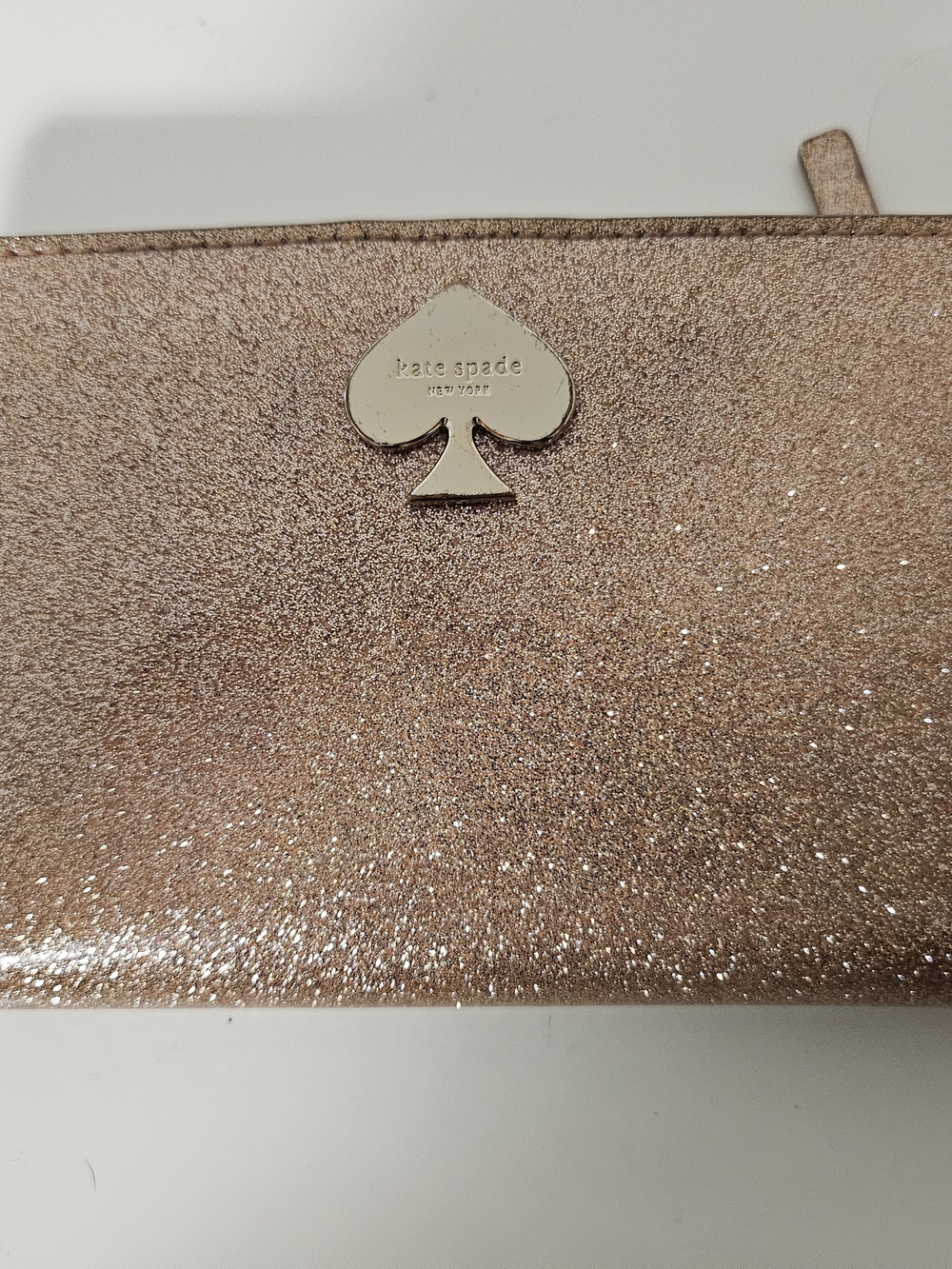 kate spade Metallic Rose Gold Glitter Zip Wristlet